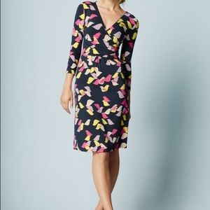 Boden Elena wrap dress, bird print, size 4.